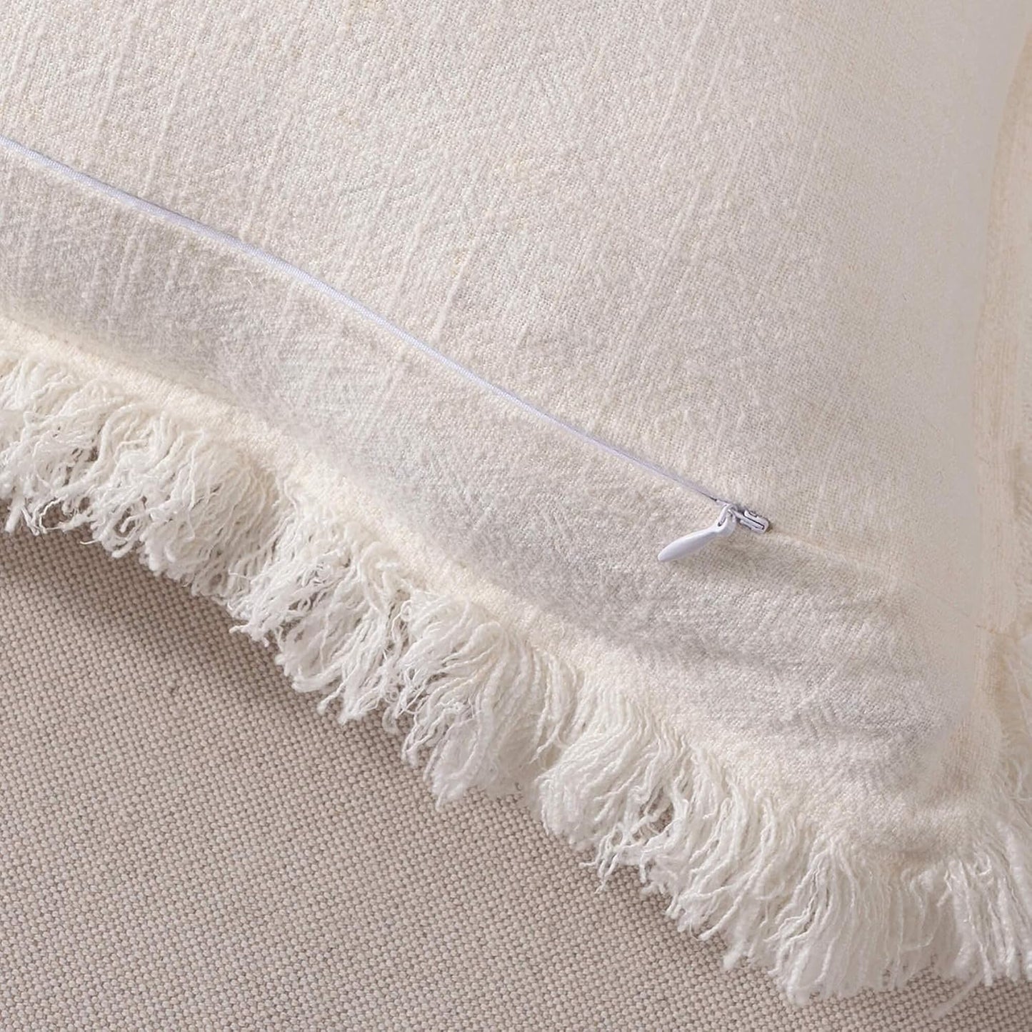 Linen Pillow Cover with Tassels 20 X 20 off White Decorative Throw Pillow Cover for Couch Sofa Bed and Outdoor