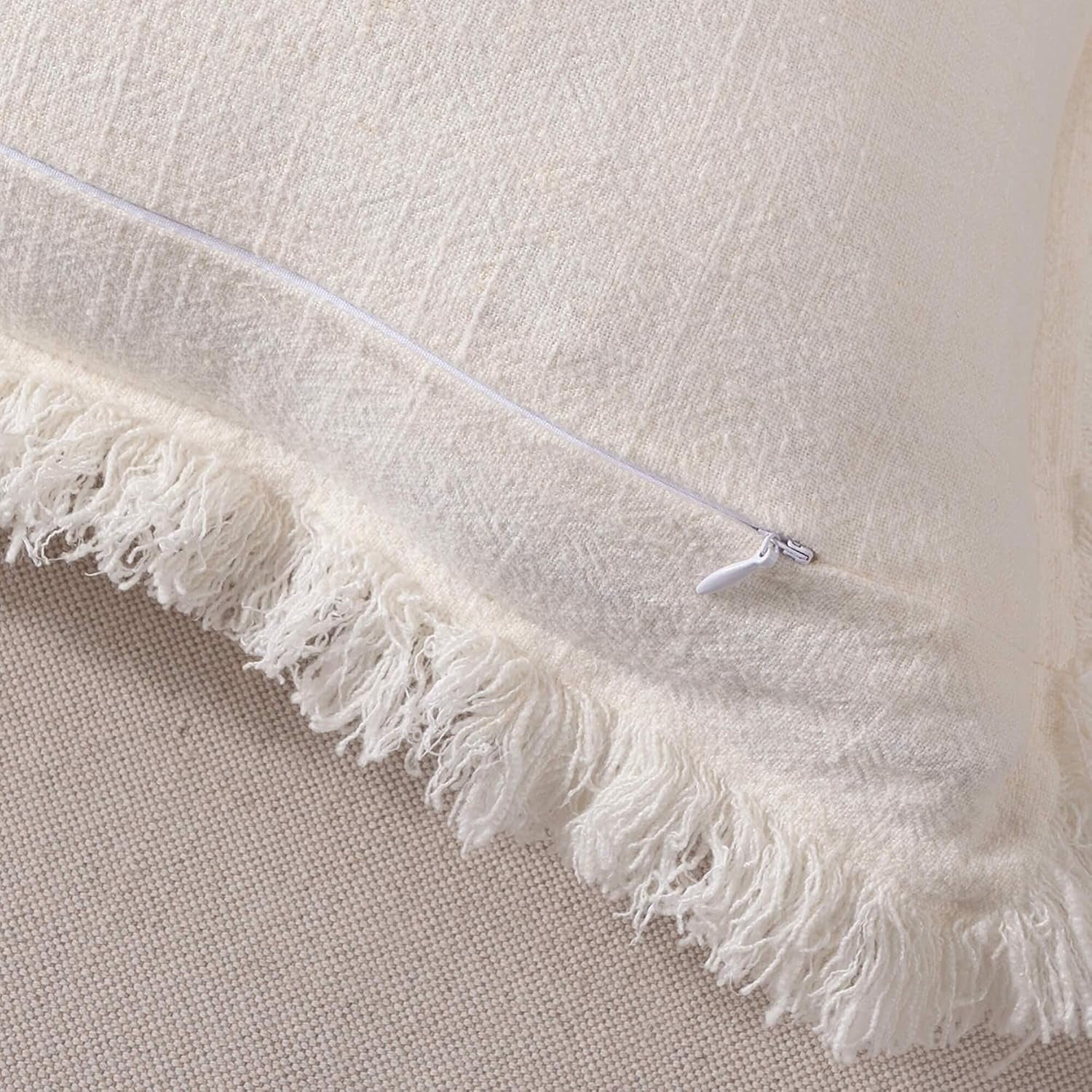 Linen Pillow Cover with Tassels 20 X 20 off White Decorative Throw Pillow Cover for Couch Sofa Bed and Outdoor