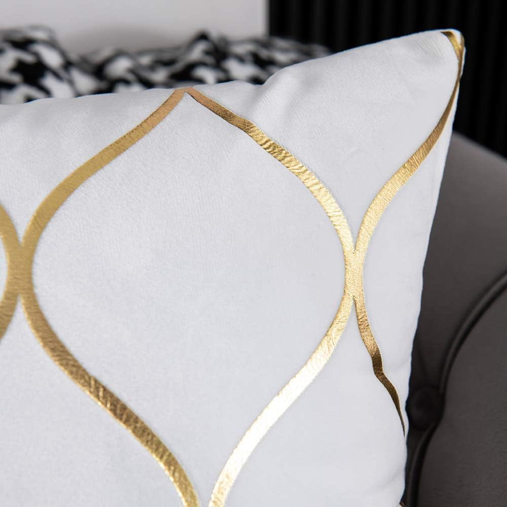 Gold Velvet Throw Pillow Covers off White: 2 Pack 16X16 Inch Square Decorative Pillow Cases for Bedroom Sofa Couch Living Room