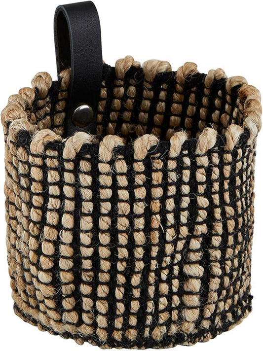 Jute Organizer Woven Storage Basket for Home Décor, Small 4" X 4", Black/Natural