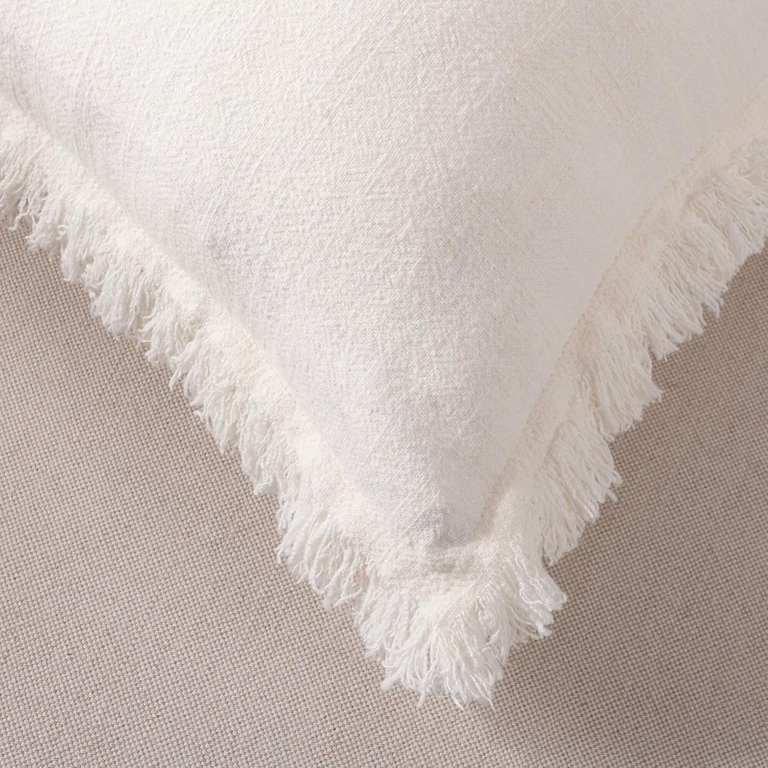 Linen Pillow Cover with Tassels 20 X 20 off White Decorative Throw Pillow Cover for Couch Sofa Bed and Outdoor