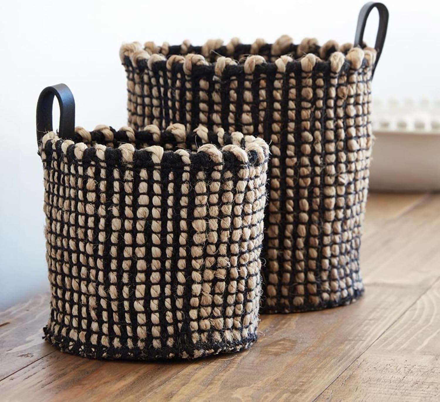 Jute Organizer Woven Storage Basket for Home Décor, Small 4" X 4", Black/Natural